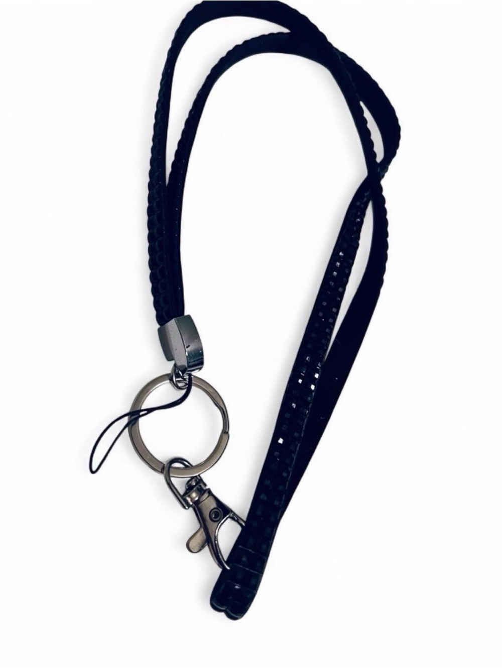 New Sparkling Black Lanyard Keychain with Metal Clasp